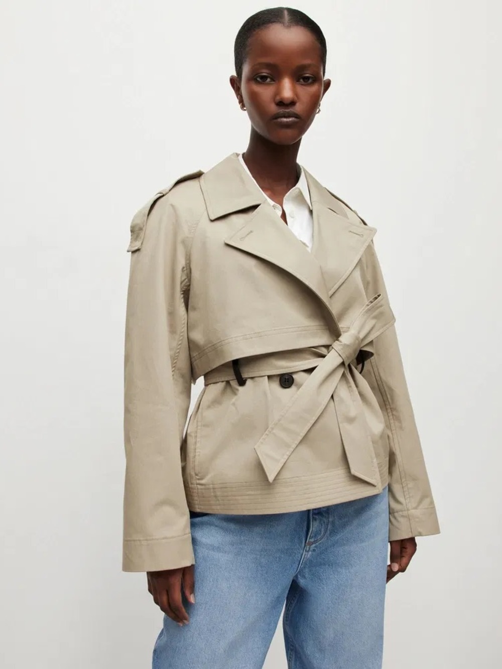 ALLSAINTS Beckette Cropped Belted Trench Coat Jacket - Beige Size 10
